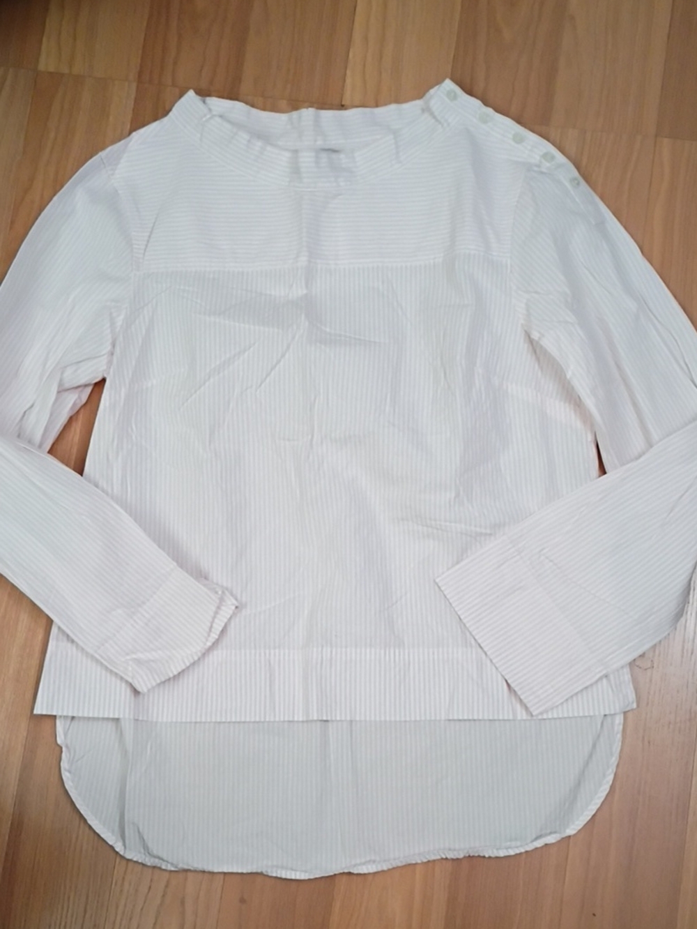 J. Crew Pink and White Striped Funnel Neck Blouse